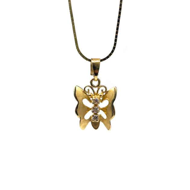 Butterfly K22 gold pendant with zircon stones