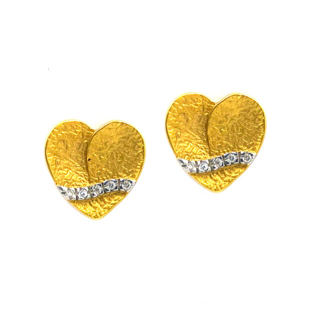 Heart shaped earrings with gold plated zircon stones