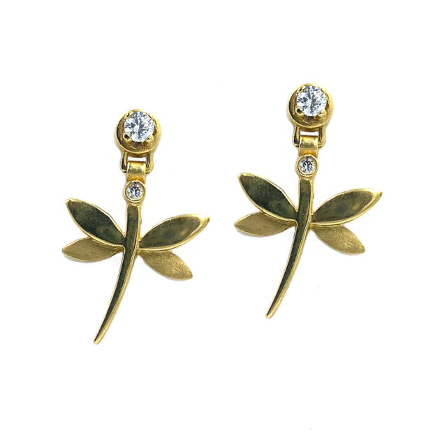 Gold Butterfly Earrings, K14, with zircon stones