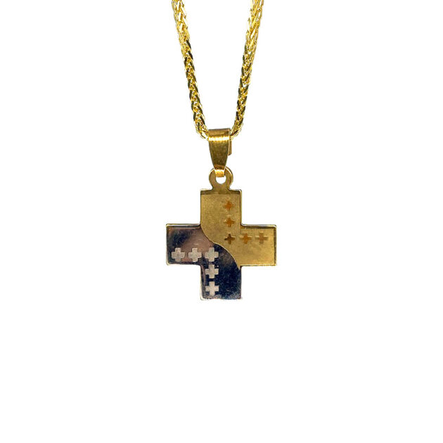 Cross Yellow Gold K14 and Silver