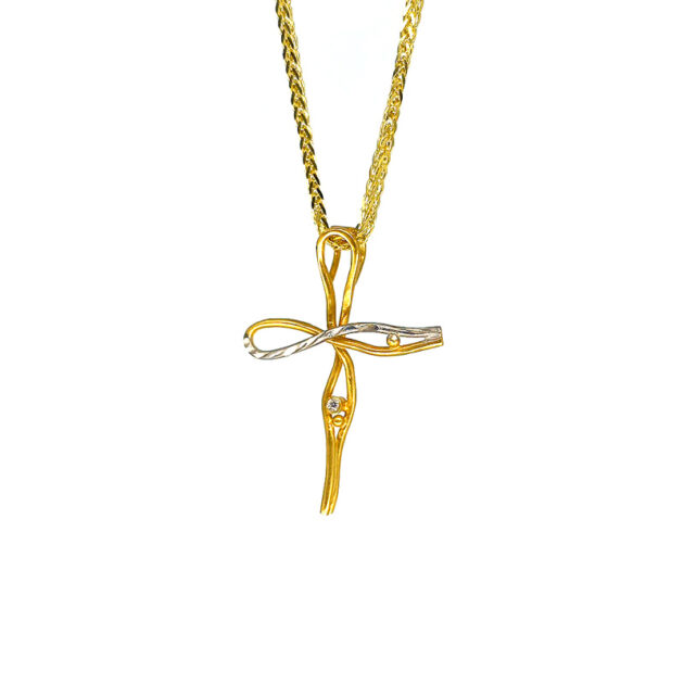 Yellow cross with white gold K14